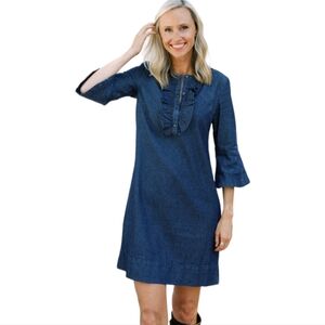 Draper James Chambray Denim Ruffle Crop Sleeve Shift Cotton Jean Dress Small 4-6